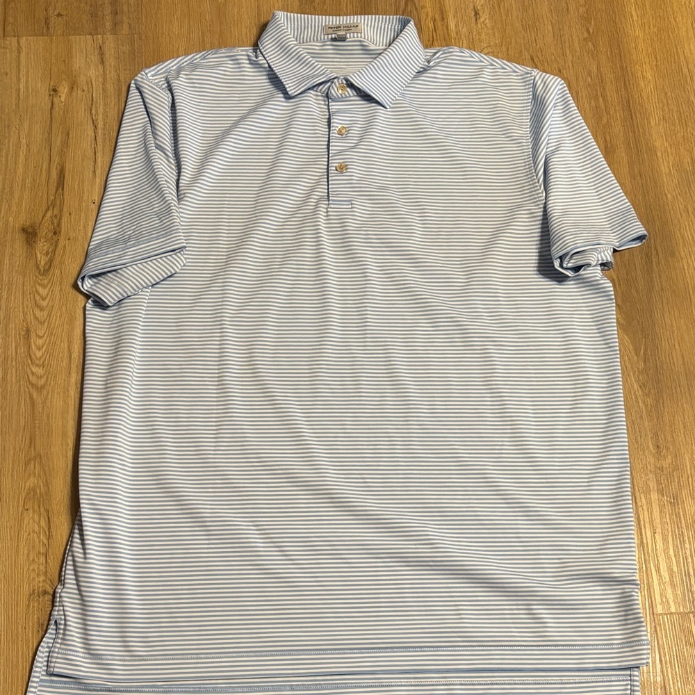 Peter Millar Light Blue and White Striped Polo